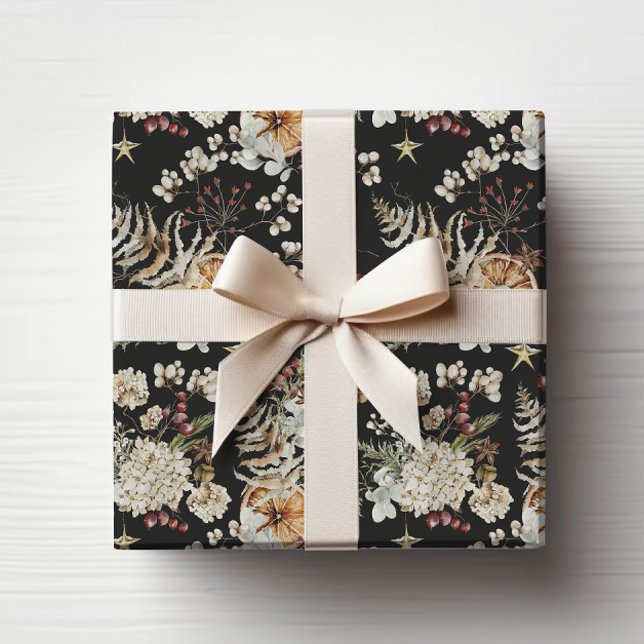 Papel De Regalo Botánico Boho Negro (Black Boho Botanical Wrapping Paper
)