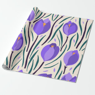 Papel De Regalo Botánico caprichoso de crocus púrpura dibujado a m