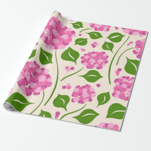 Papel De Regalo Botánico caprichoso de hortensia rosa dibujado a m