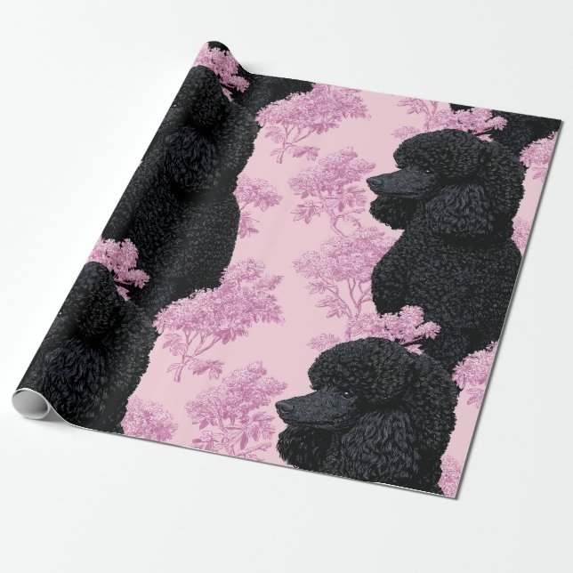 Papel de regalo botánico de caniche negro elegante (Desenrollado)