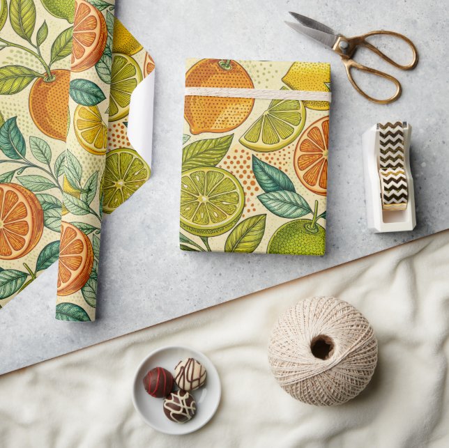 Papel de regalo botánico de cítricos vintage (Artesanía)