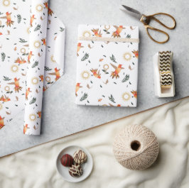 Papel de regalo botánico de colibrí de otoño