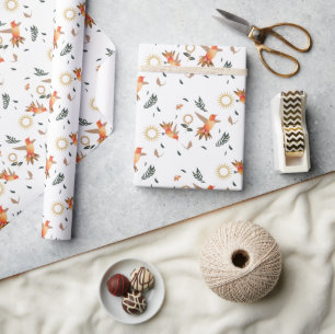 Papel de regalo botánico de colibrí de otoño