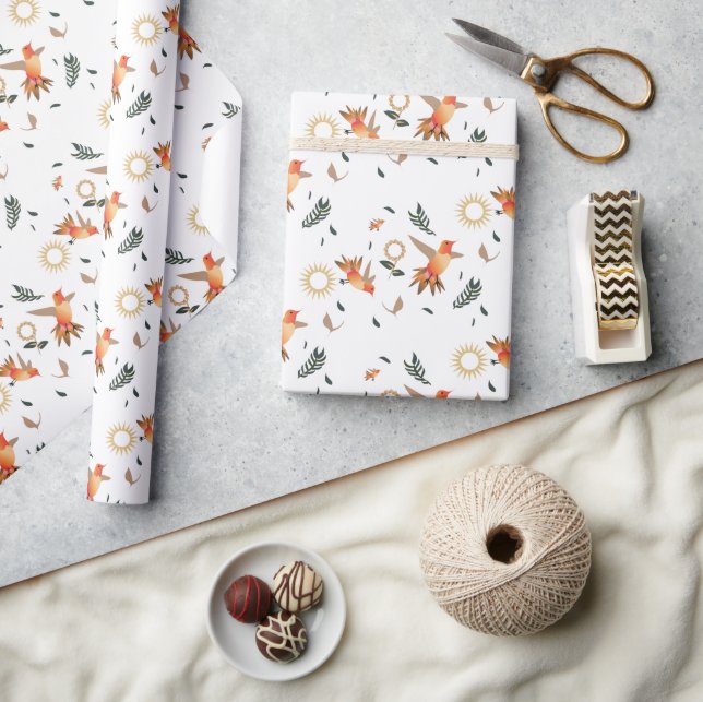 Papel de regalo botánico de colibrí de otoño (Artesanía)