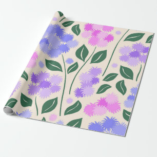 Papel De Regalo Botánico de Flor de Centaurea Morada y Rosa