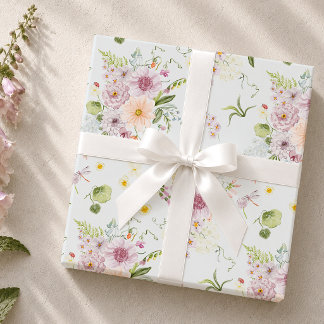 Papel de regalo botánico de flor silvestre pastel