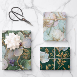 Papel de regalo botánico de flora vintage elegante