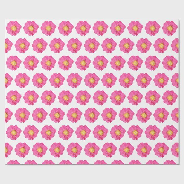 Papel de regalo botánico de peonía rosa en rollo (Superficie plana)