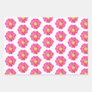 Papel de regalo botánico de peonía rosa hoja plana