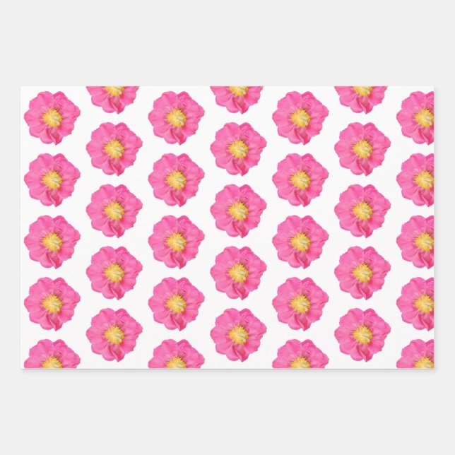 Papel de regalo botánico de peonía rosa hoja plana (Anverso)