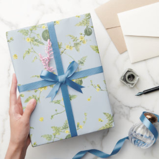 Papel De Regalo Botánico de Sandía en Miniatura Azul Gris Suave