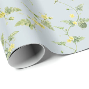 Papel De Regalo Botánico de Sandía en Miniatura Azul Gris Suave