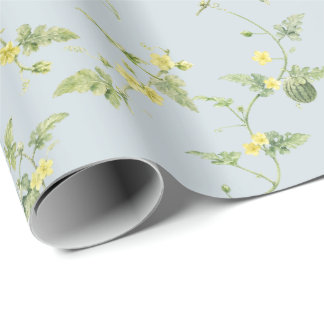 Papel De Regalo Botánico de Sandía en Miniatura Azul Gris Suave