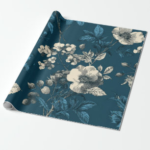 Papel De Regalo Botánico Elegante Floral Vintage Azul Marinería Rú