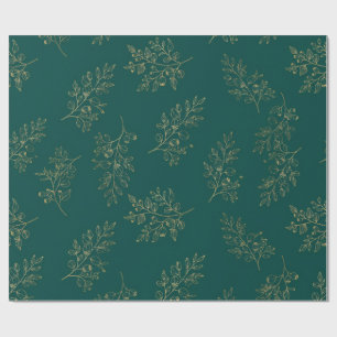 Papel de regalo botánico esmeralda y dorado