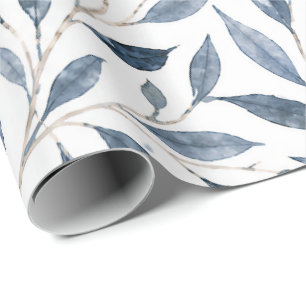 Papel de Regalo Botánico Hojas de Acuarela Azul