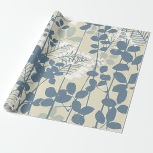 Papel De Regalo Botánico Japonés Azul Vintage: Helecho de Hoja Cre