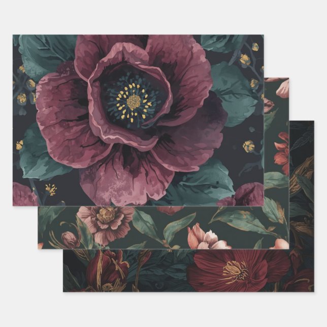 Papel de regalo botánico oscuro DIY muebles Rustic (Set)