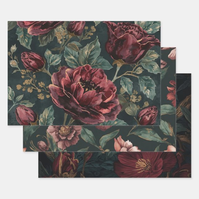 Papel de regalo botánico oscuro DIY muebles Rustic (Set)