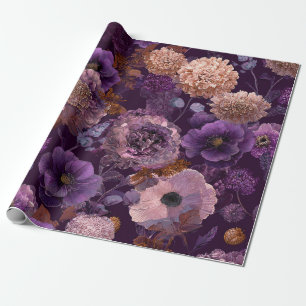 Papel De Regalo Botánico Púrpura Rústico Floral Boho Vintage Negri
