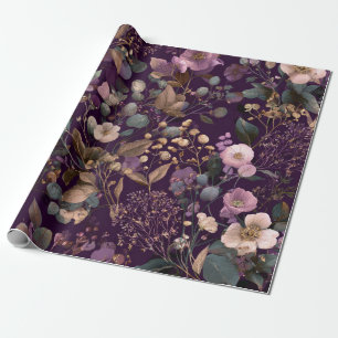 Papel De Regalo Botánico Púrpura Rústico Floral Boho Vintage Negri