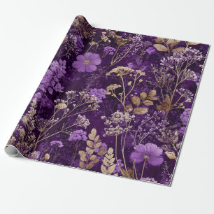 Papel De Regalo Botánico Púrpura Rústico Floral Boho Vintage Negri