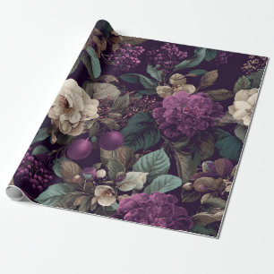Papel De Regalo Botánico Púrpura Rústico Floral Boho Vintage Negri