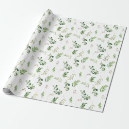Papel De Regalo Botánicos de color de agua de invierno festivo