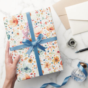 Papel De Regalo Botánicos de Flor Silvestre Acuarela Boho Otoño
