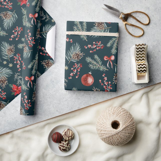 Papel De Regalo Botánicos de Invierno Lazo Coquette | Navidad (Artesanía)