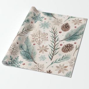 Papel De Regalo Botánicos de Invierno y Copos de Nieve - Fiestas R