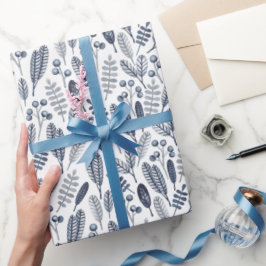 Papel De Regalo Botánicos Elegantes Azul Zafiro