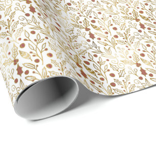 Papel De Regalo Botánicos Elegantes de Navidad Faux Foil