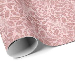 Papel De Regalo Botánicos Elegantes de Rosa Tímido Navidad