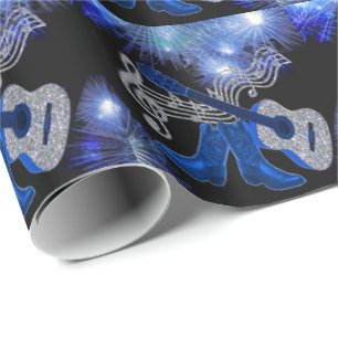 Papel De Regalo Botas azules de la guitarra y de vaquero de la