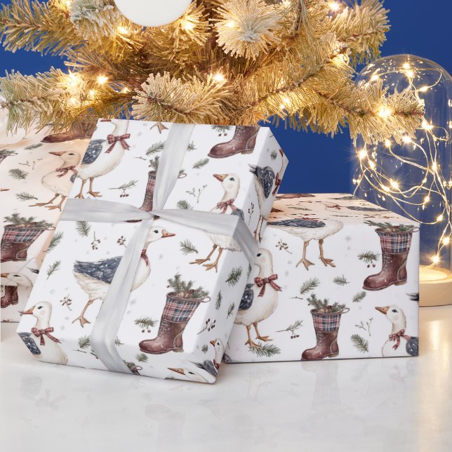 Papel De Regalo Botas de Campo Ganso Navidad (Vacaciones)