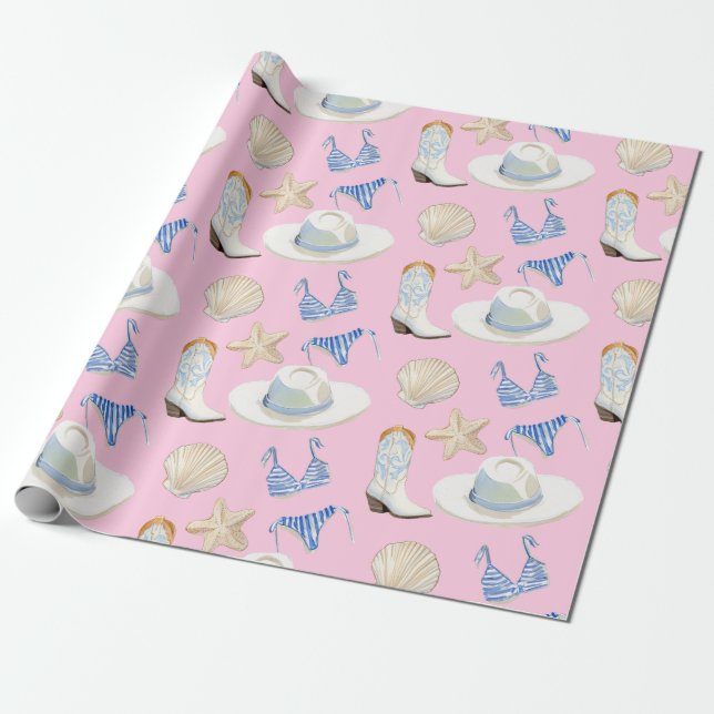 Papel De Regalo Botas de vaquera costera rosa regalo (Desenrollado)