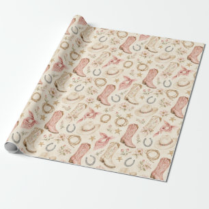 Papel De Regalo Botas de vaquera de Nashville rosadas acuarela reg