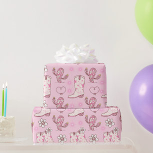 Papel De Regalo Botas de vaquera disco y patrón de cactus 