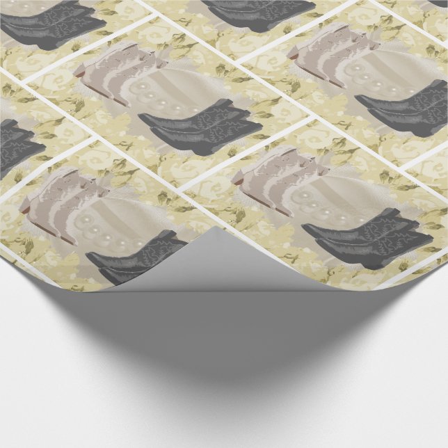 Papel De Regalo Botas de vaquero occidentales de la boda y flores (Esquina)