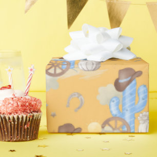 Papel De Regalo Botas, Sombreros y Cactus del Oeste Vaquero Rústic