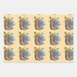 Papel de regalo Botas vaqueras occidentales Abejas