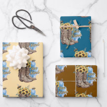 Papel de regalo Botas vaqueras occidentales Abejas