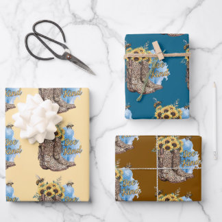 Papel de regalo Botas vaqueras occidentales Abejas