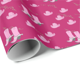 Papel De Regalo Botas y gorras rosados de la vaquera