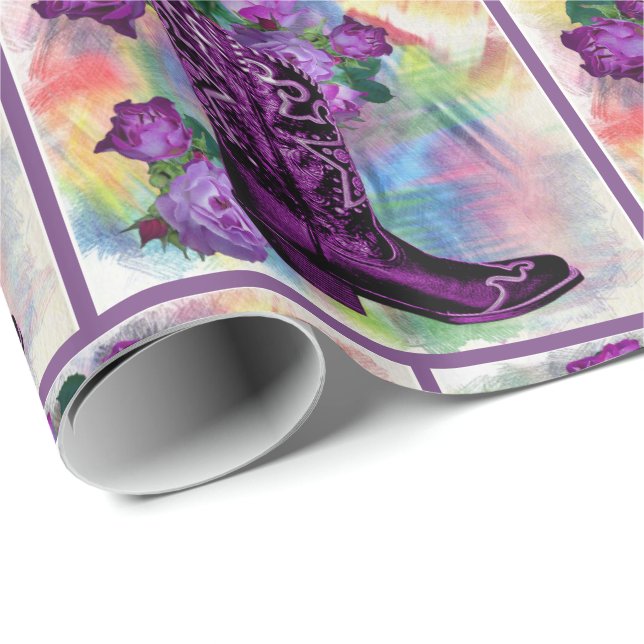 Papel De Regalo Bote de niño morado con Rosas en acuarela (Esquina del rollo)