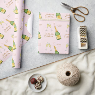 Papel De Regalo Botella de champán y ducha de novia rosa