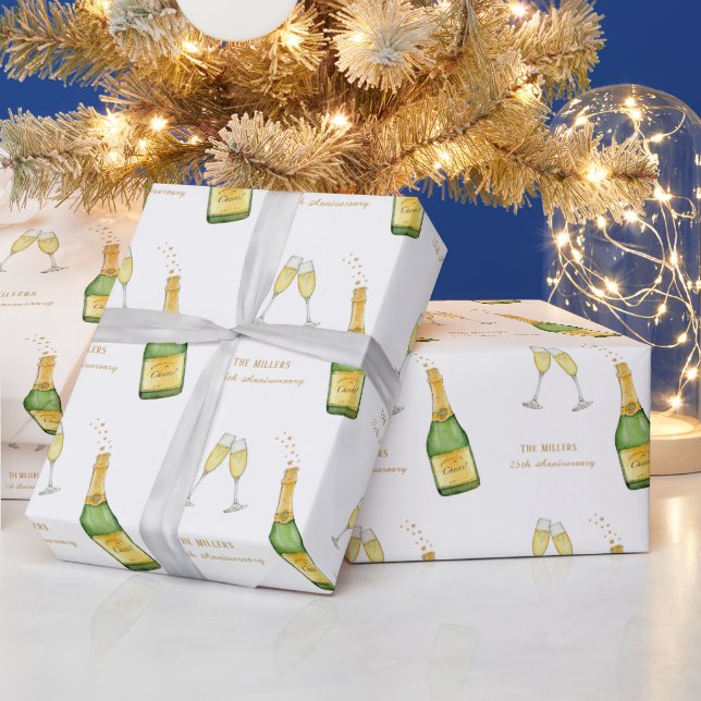 Papel De Regalo Botella de champán y vaso  (Vacaciones)