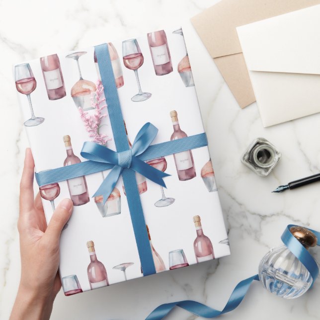 Papel De Regalo Botellas de vino de acuarela elegante Rosado  (Regalar)