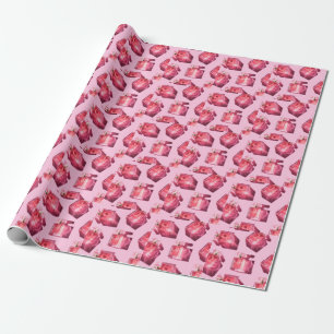 Papel De Regalo Botellas perfumes, fondo rosado, liofilizado